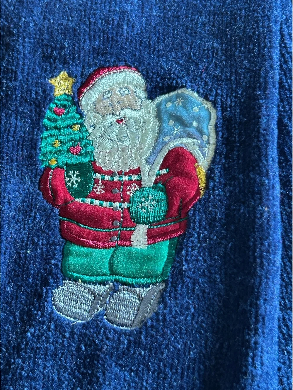 Pair of Navy Blue Christmas Santa Embroidered Hand Towels